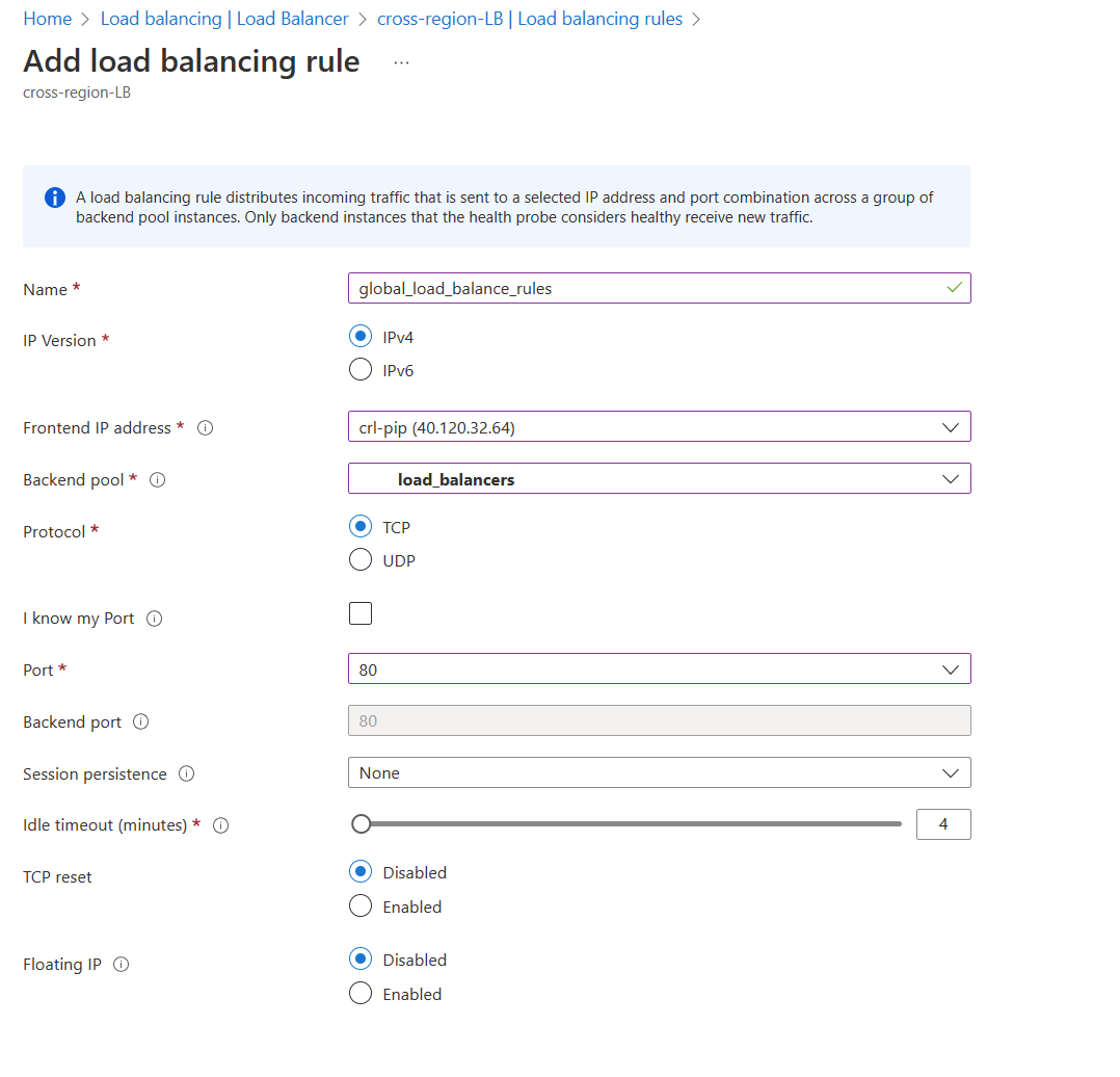 Testing out Cross-Region Azure Load Balancer