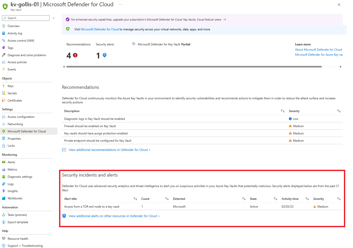 Exploring Defender for Key Vault
