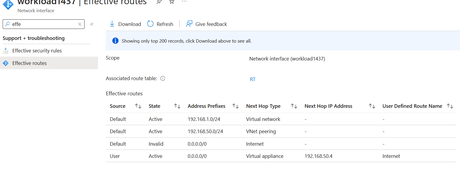 Routing traffic via an NVA in Azure Virtual WAN.