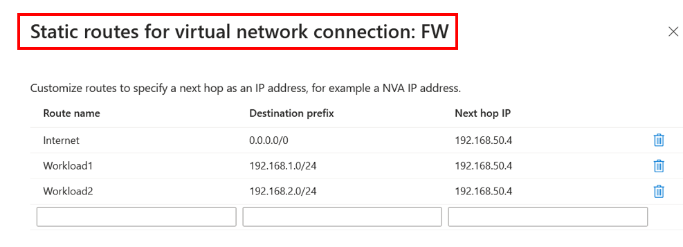 Routing traffic via an NVA in Azure Virtual WAN.