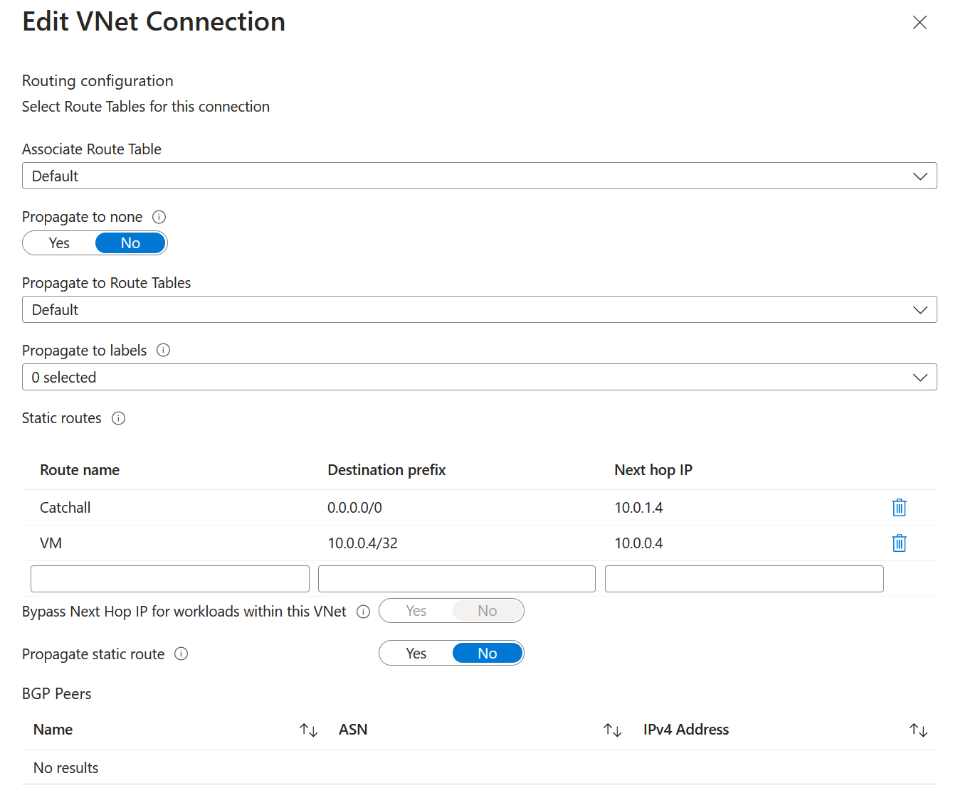 Azure Virtual WAN - Understanding Bypass Next Hop IP for workloads within this VNet