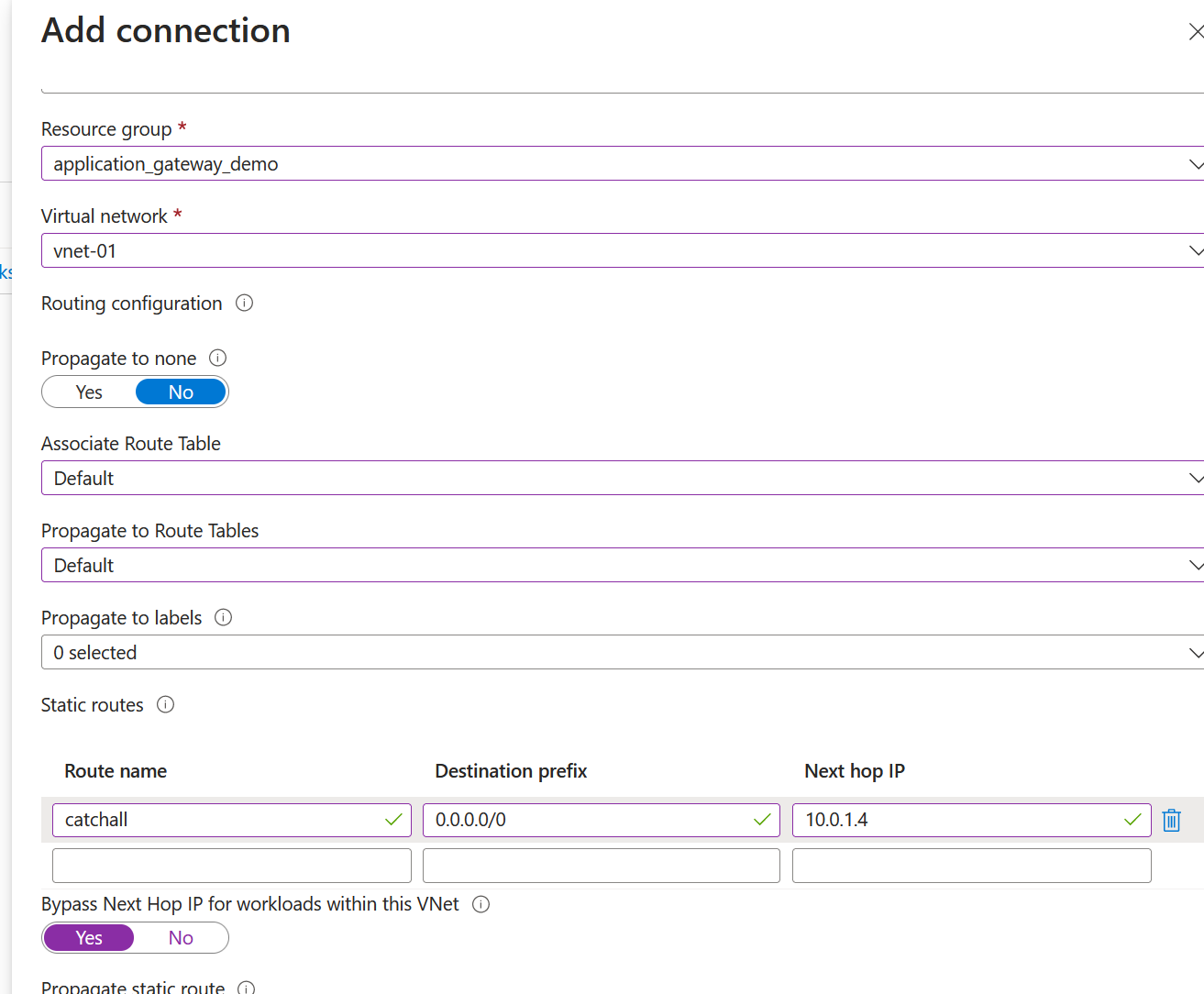 Azure Virtual WAN - Understanding Bypass Next Hop IP for workloads within this VNet