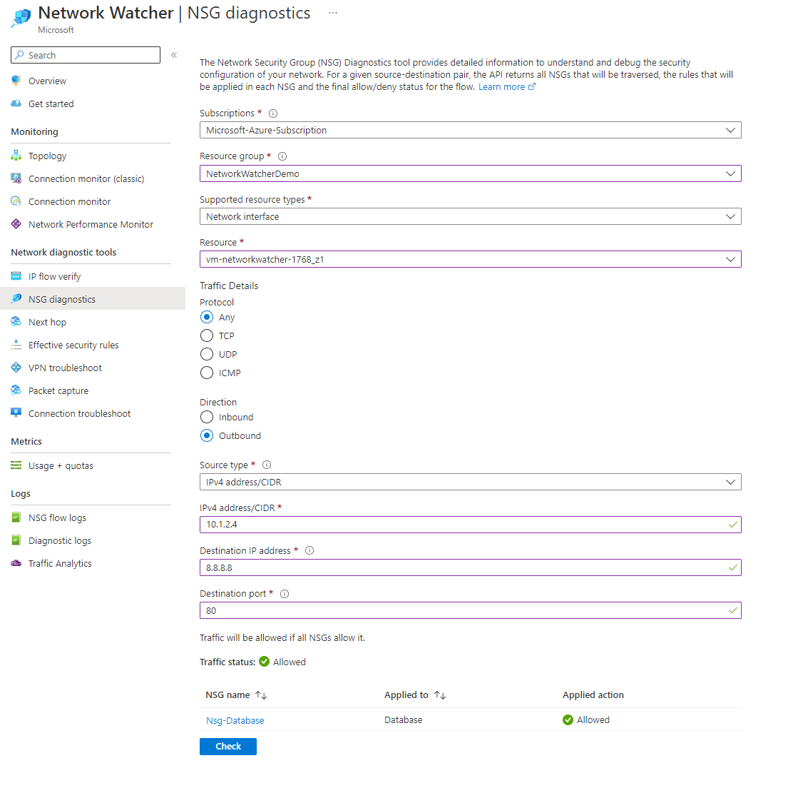 Looking at Azure Network Watcher